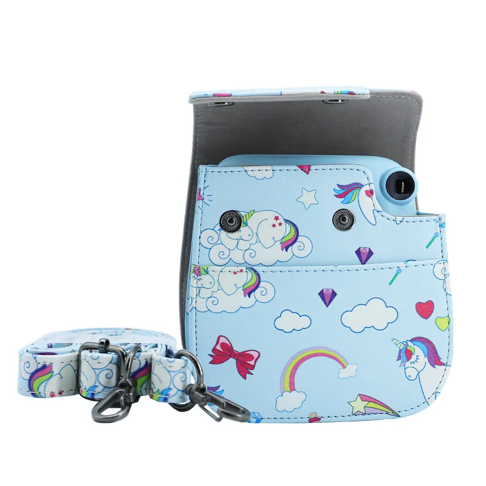 Case for Fujifilm Instax Mini 11 Case PU Leather Instant Camera Cover with Adjustable Strap- Unicorn Design