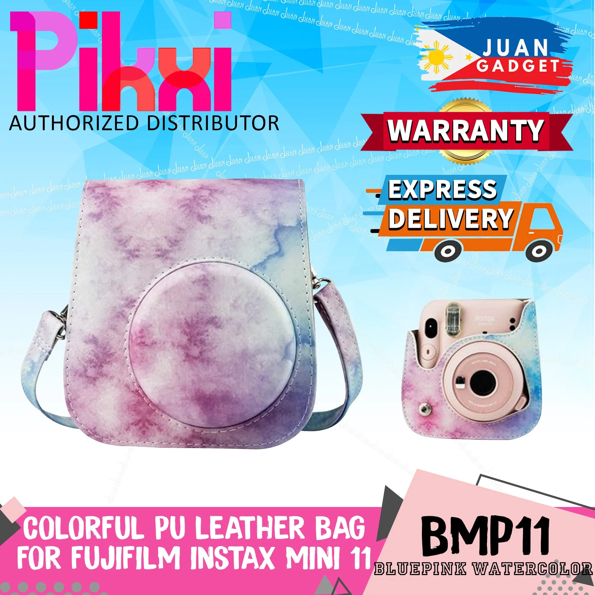 [CLEARANCE] Pikxi BMP11 Fujifilm Instax Mini 11 PU Leather Camera Case Bag with Shoulder Strap (Colorful Pattern Designs)