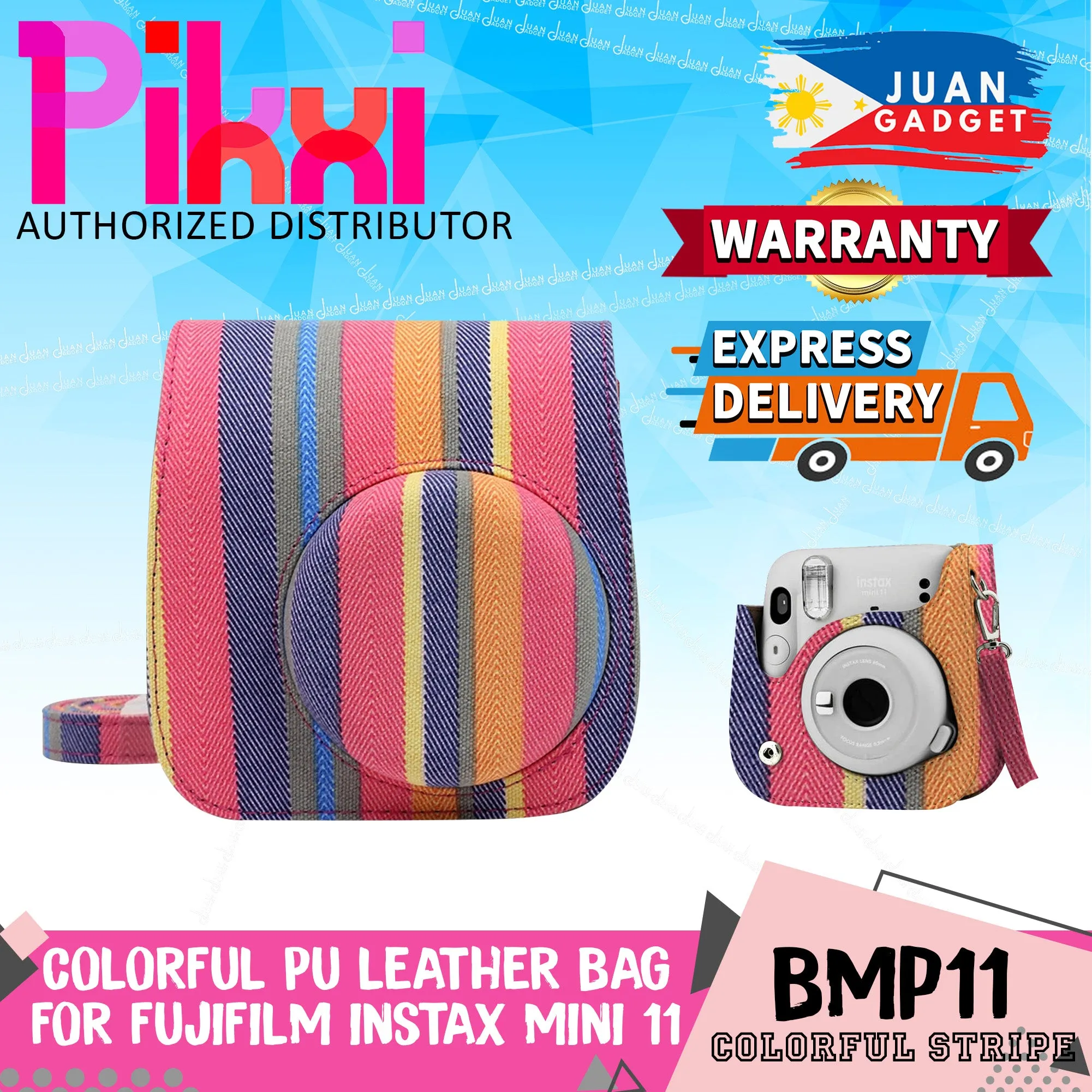 [CLEARANCE] Pikxi BMP11 Fujifilm Instax Mini 11 PU Leather Camera Case Bag with Shoulder Strap (Colorful Pattern Designs)
