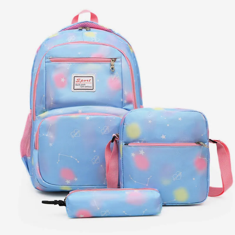 Color Printing Children's Schoolbag Elementary School Backpack Three-piece Light-colored Backpack