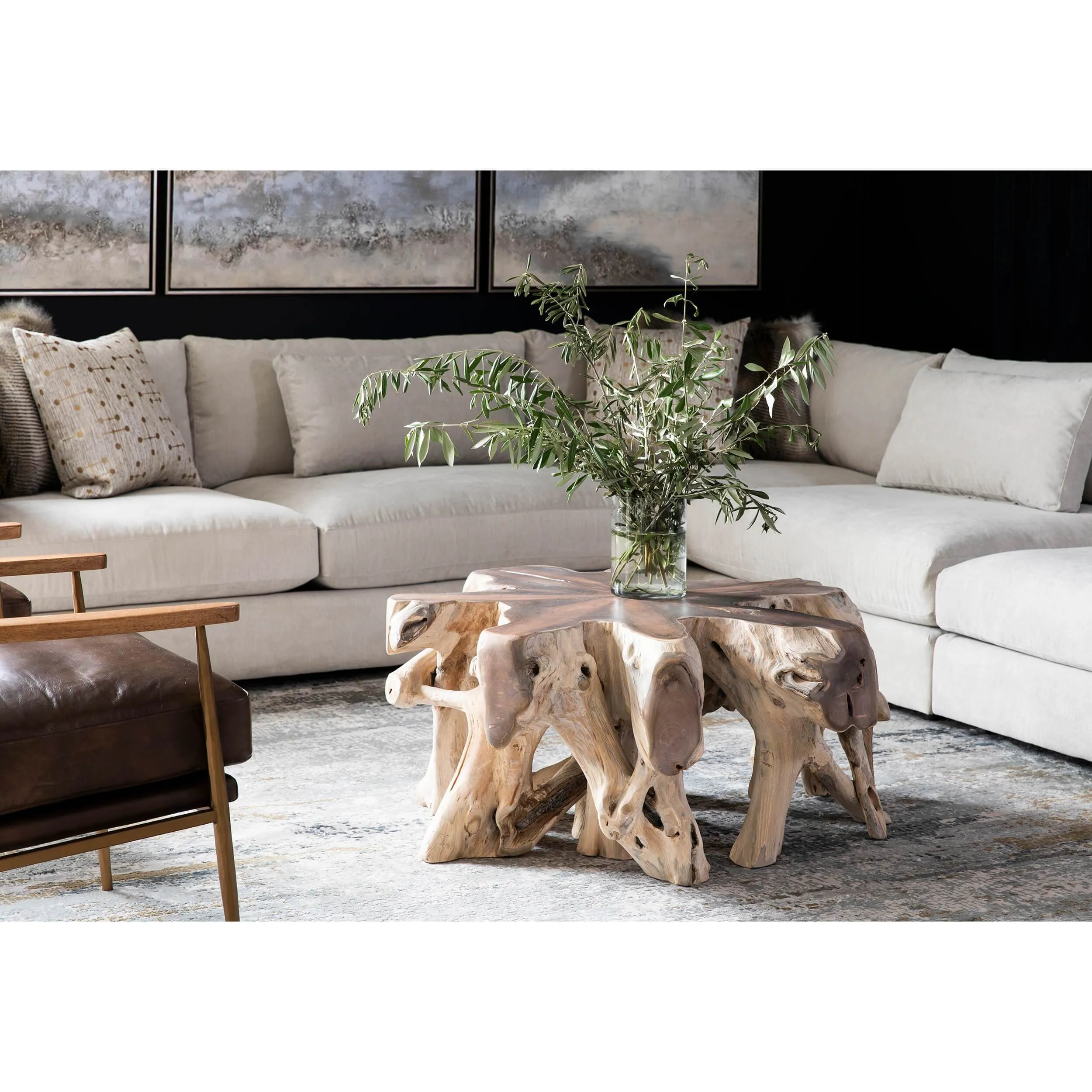 Cypress Root Coffee Table, Natural White Wash