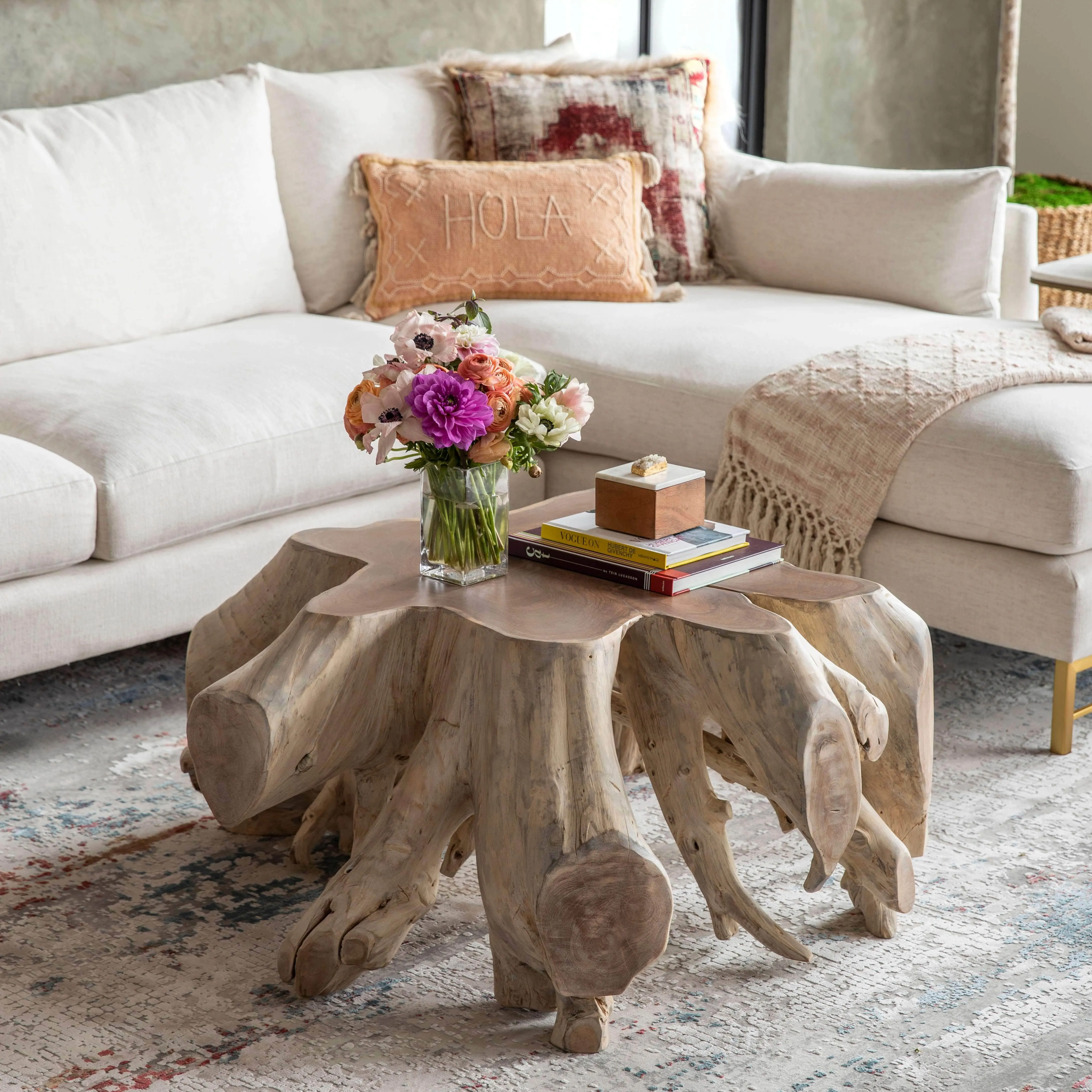 Cypress Root Coffee Table, Natural White Wash