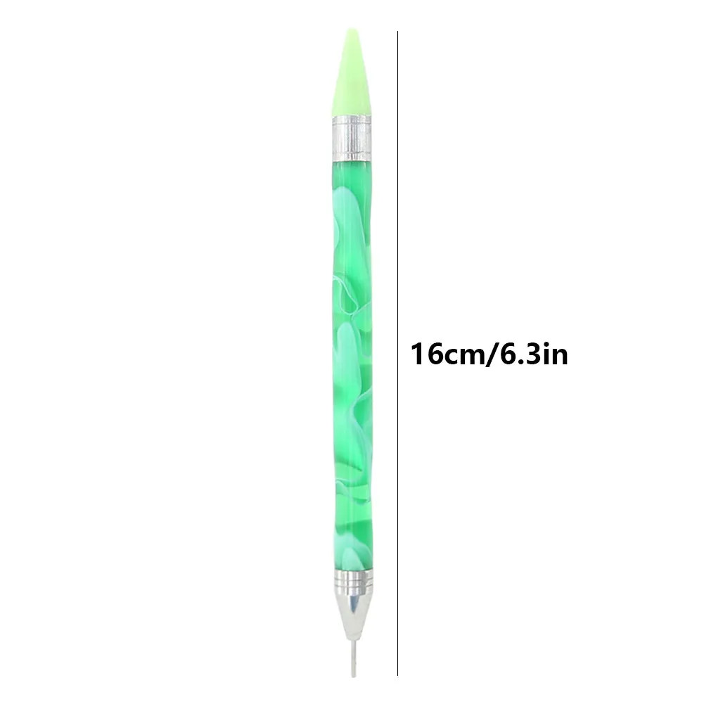 Double-End Manicure Point Drill Pen with Clay Glue Tips Nail Art Tool (Green)
