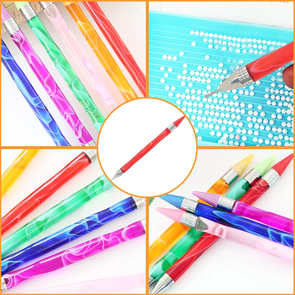Double-End Manicure Point Drill Pen with Clay Glue Tips Nail Art Tool (Red)