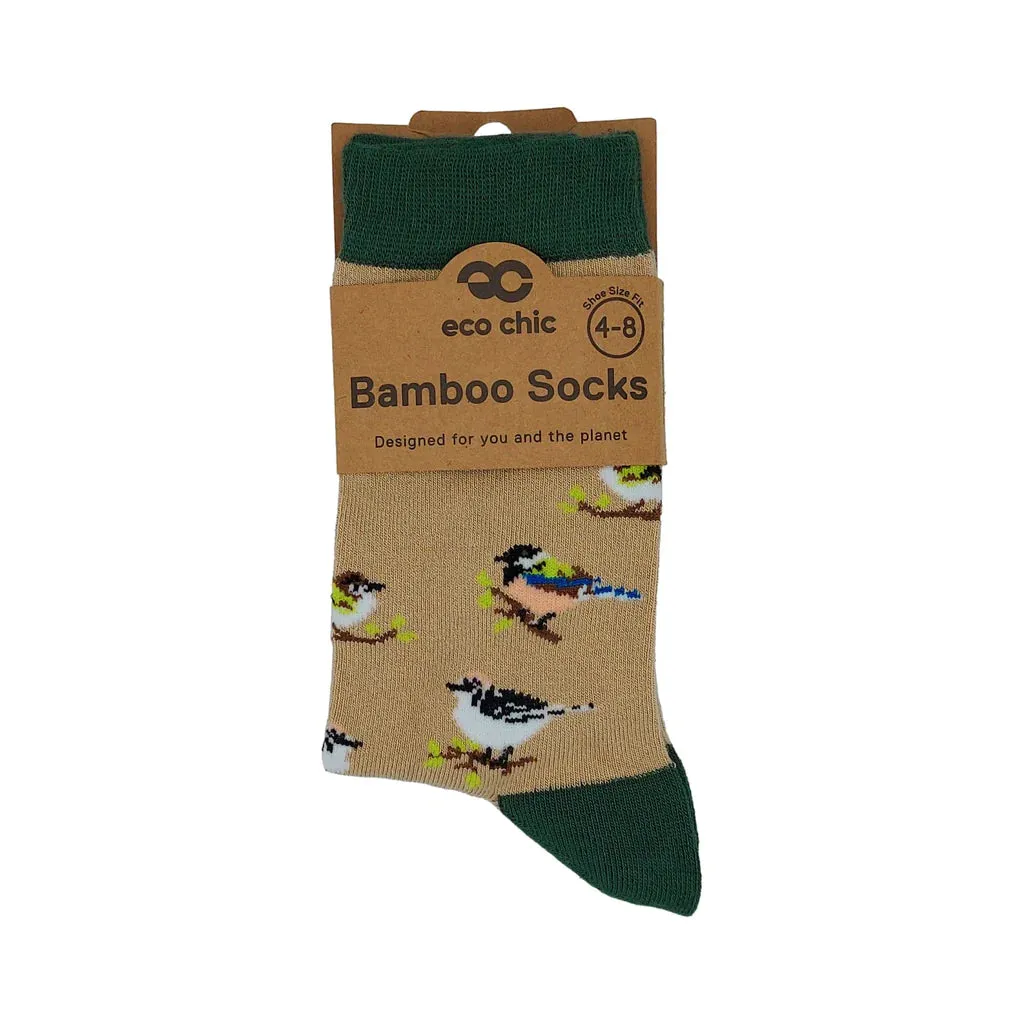 Eco Chic Eco-Friendly Beige Wild Birds Bamboo Socks