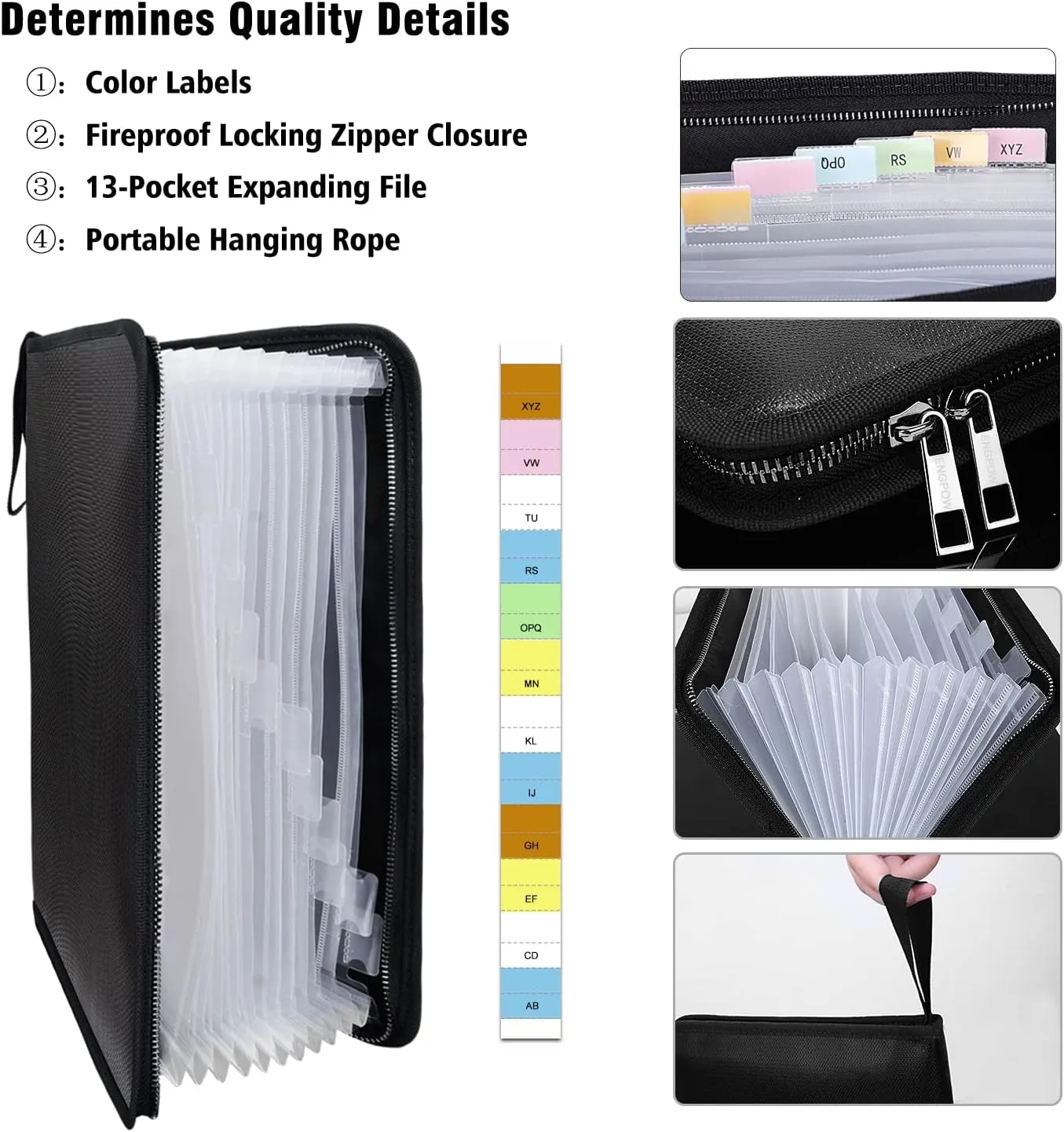 ENGPOW Legal Size Expanding File Folder Important Document Organizer Fireproof Document Bag with 13 Pockets,Color Labels,Non-Itchy Silicone Coated Portable File Wallet Large Capacity(16" X 10.6")