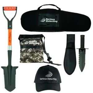 FREE GIFT | Serious Detecting Kit:  Pouch, Carry bag, Cap, Digger & Shovel for Treasure Hunting
