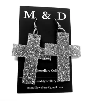 Glitter Solid Cross Earrings Dangles