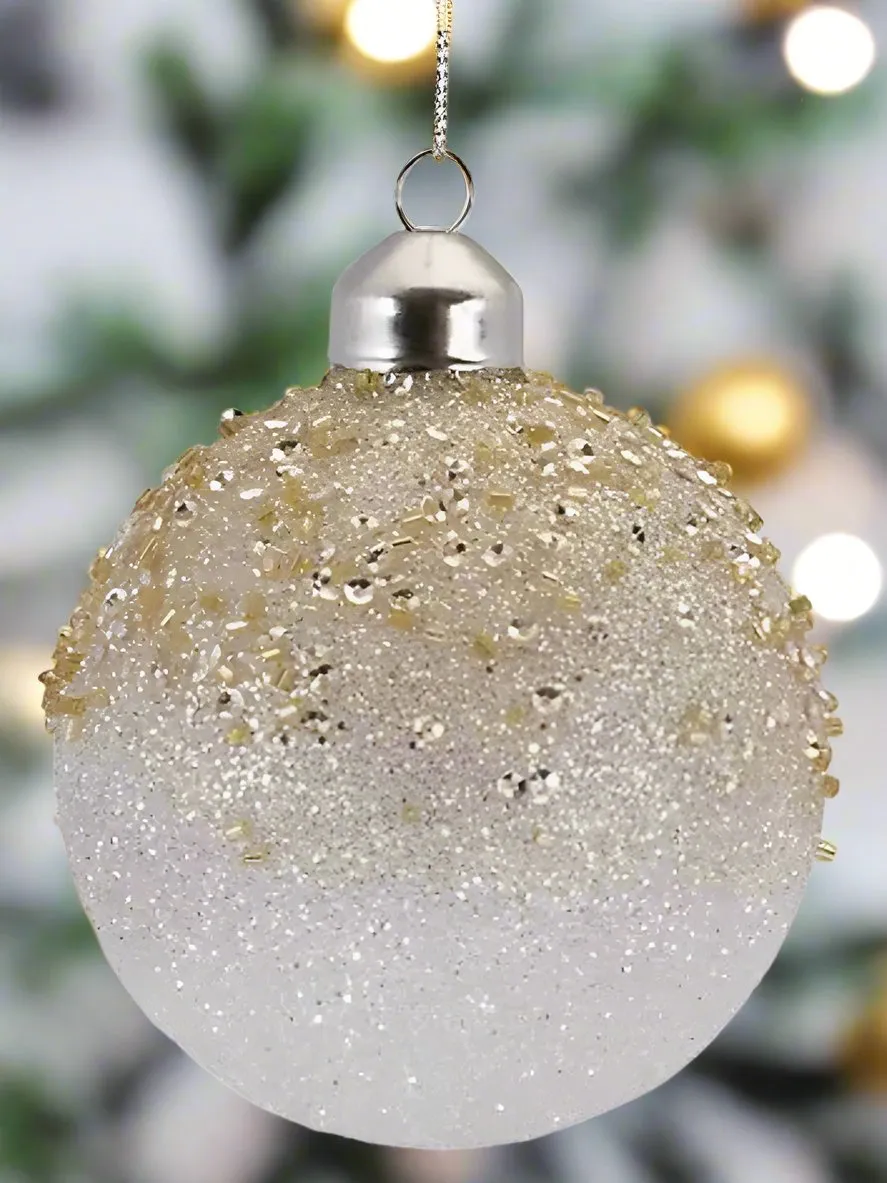 Golden Glitter Glam Ornament - White