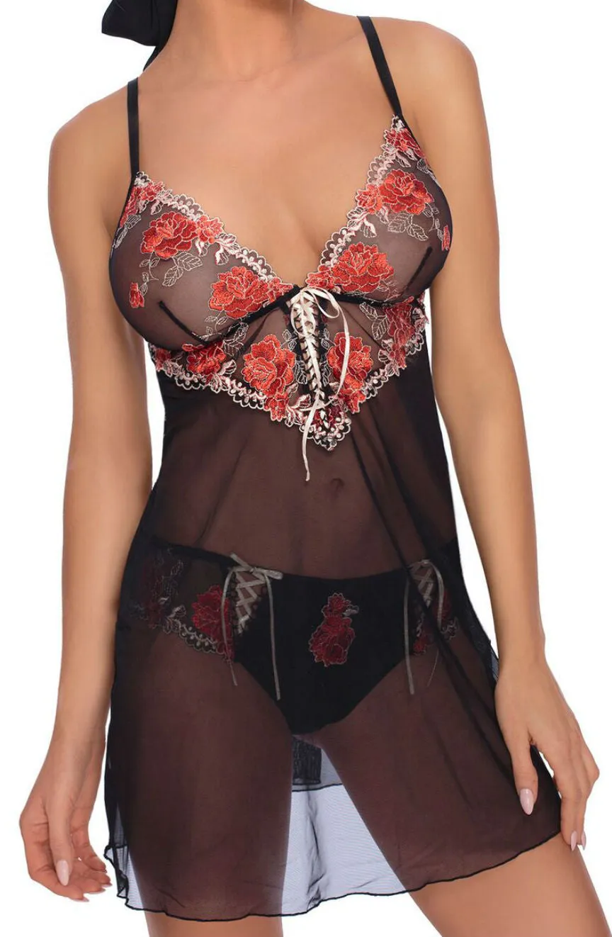 Gorgeous lace nightdress with floral embroidery