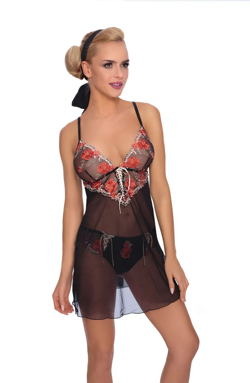 Gorgeous lace nightdress with floral embroidery