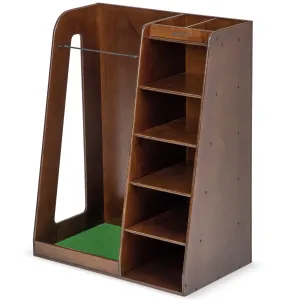 GoSports Premium Wooden Golf Bag Organizer and Storage Rack - Brown