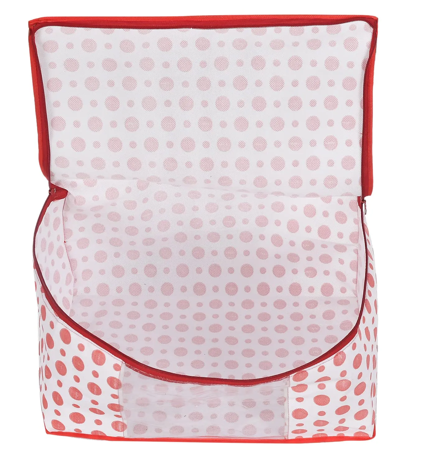 Heart Home Dot Printed Non-Woven Saree Cover, Cloth Organizer, Wardrobe Organiser With Tranasparent Window- Pack of 12 (Blue & Pink)-46HH0516