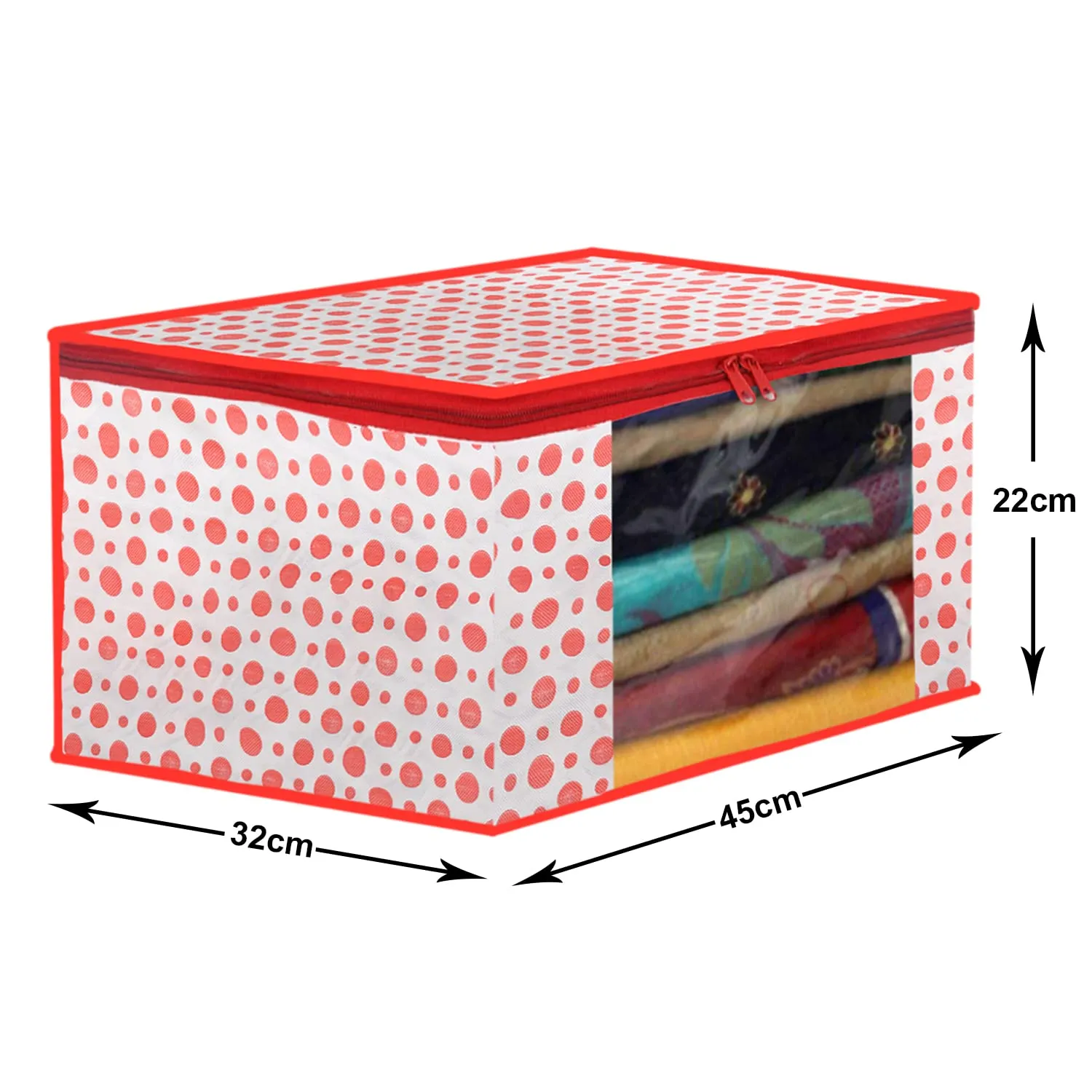 Heart Home Dot Printed Non-Woven Saree Cover, Cloth Organizer, Wardrobe Organiser With Tranasparent Window- Pack of 12 (Blue & Pink)-46HH0516