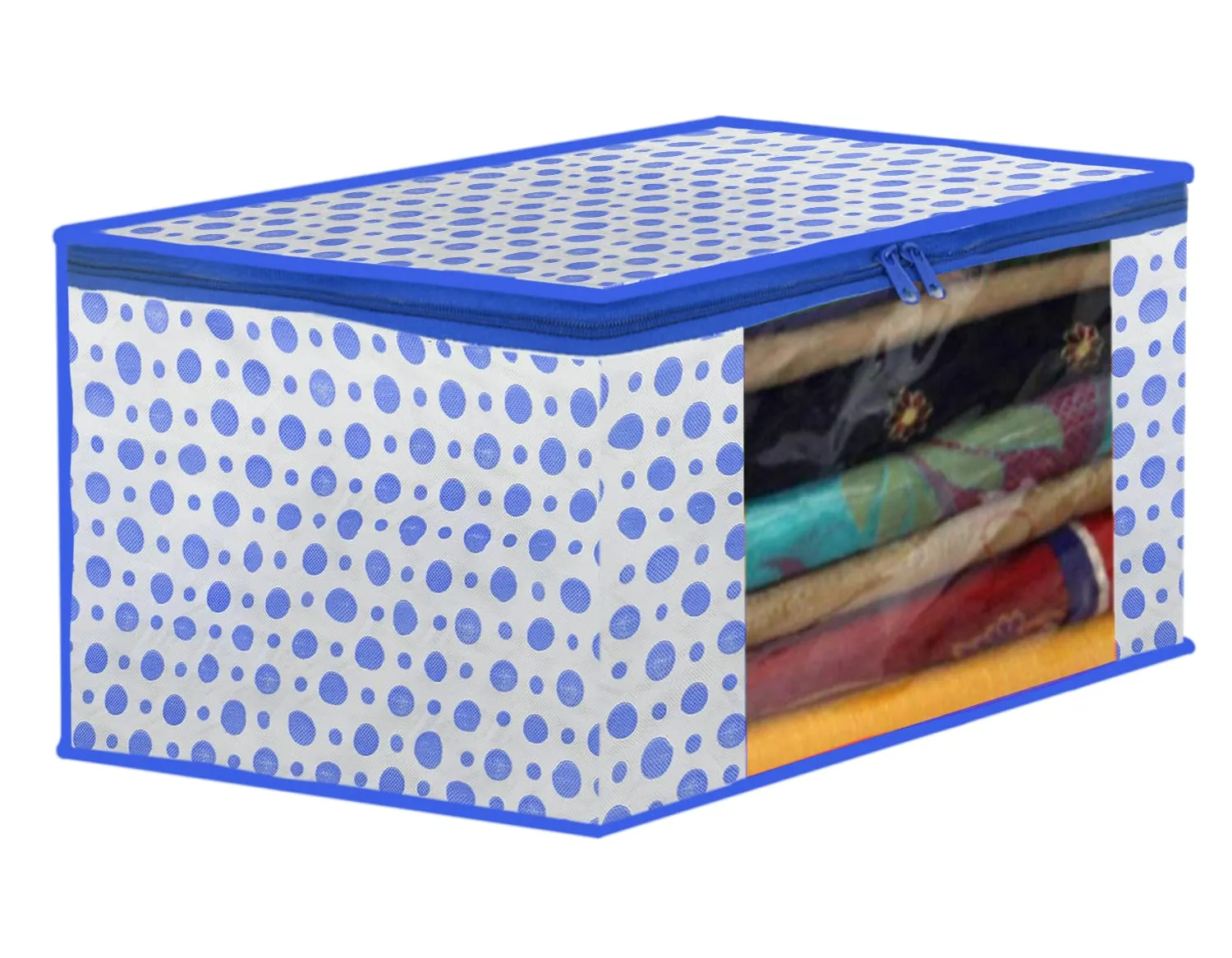 Heart Home Dot Printed Non-Woven Saree Cover, Cloth Organizer, Wardrobe Organiser With Tranasparent Window- Pack of 12 (Blue & Pink)-46HH0516