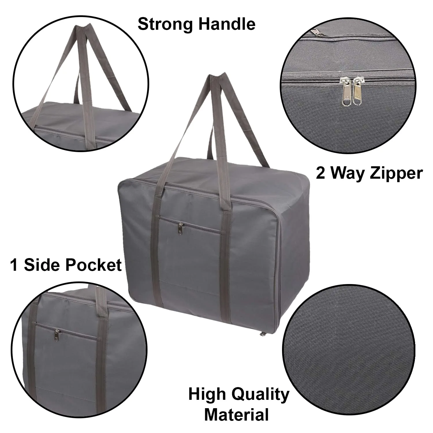 Heart Home Large Moisture Proof Wardrobe Organizer Storage Bag For Clothes With Zipper Closure and Handle- Pack of 2 (Grey)-HS43HEARTH26671