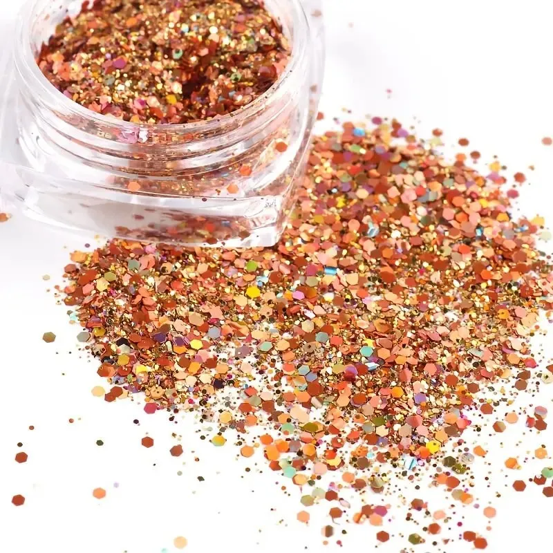 Holographic Nail Art Sequins Glitter Kits 6 Boxes Metallic Shining Flakes Gold Nail Glitter Set Acrylic Powder Dust Hexagon Nail