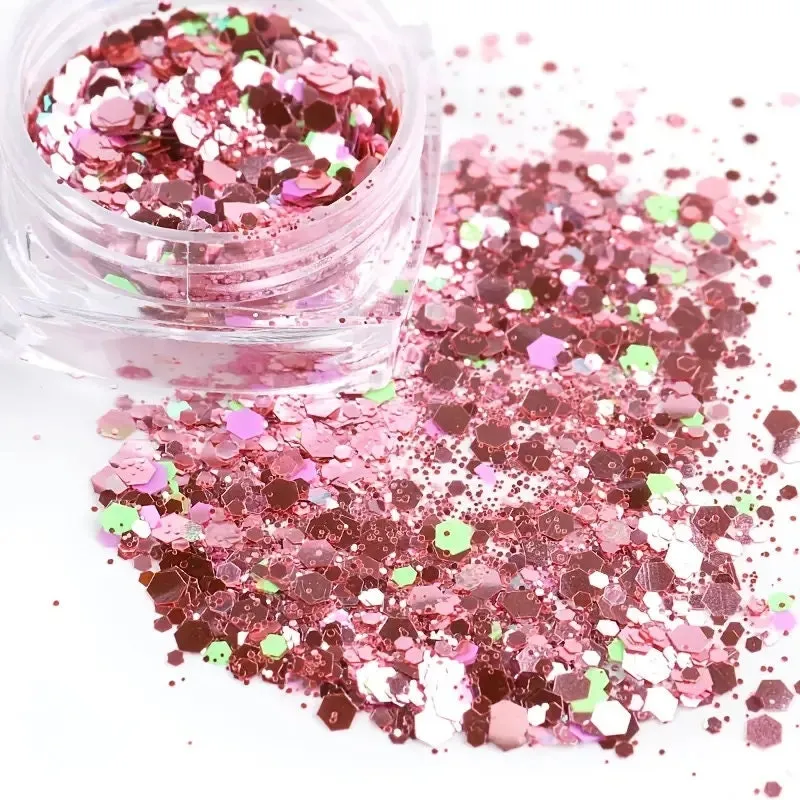 Holographic Nail Art Sequins Glitter Kits 6 Boxes Metallic Shining Flakes Gold Nail Glitter Set Acrylic Powder Dust Hexagon Nail