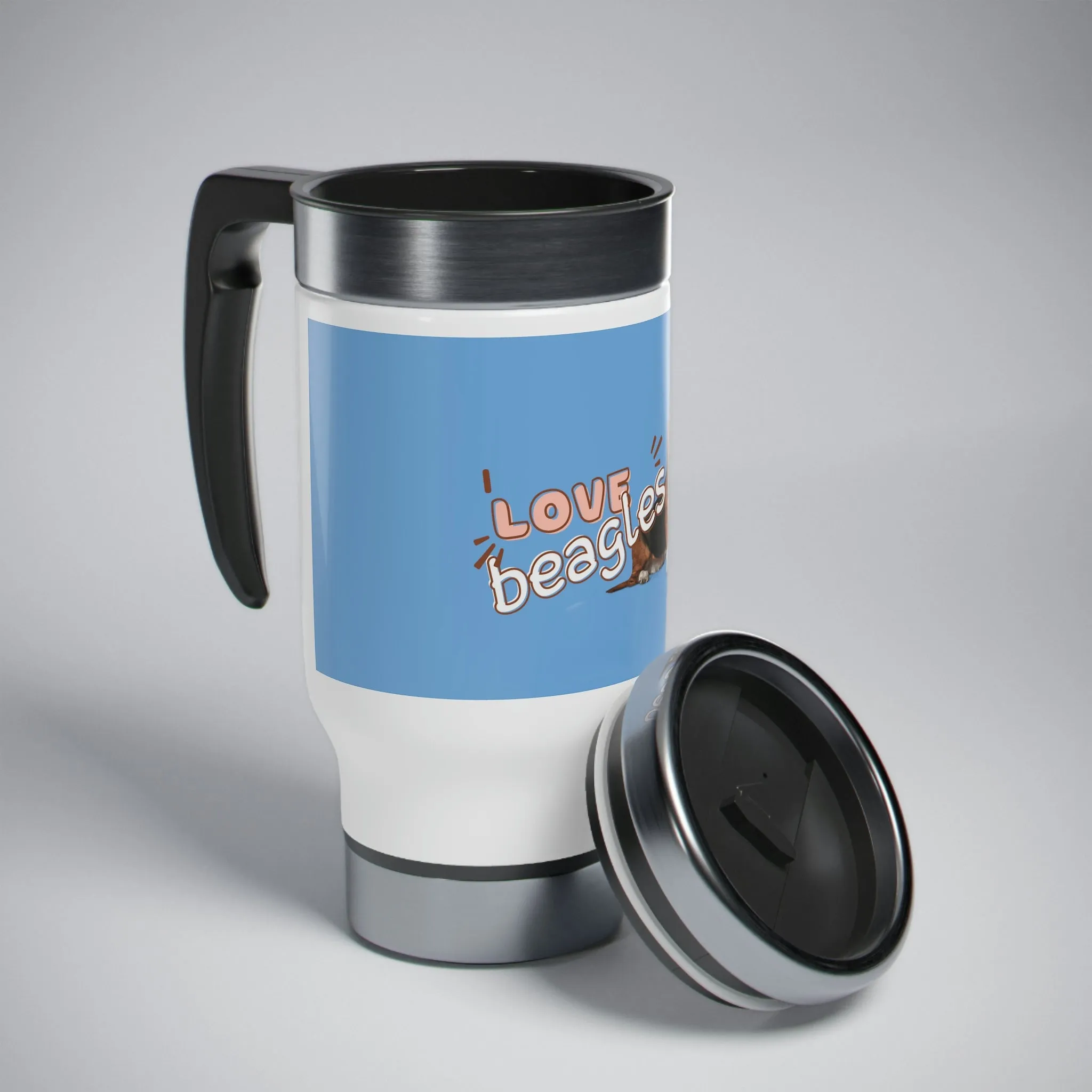 I love Beagles Dog POD Stainless Steel Travel Mug with Handle, 14oz