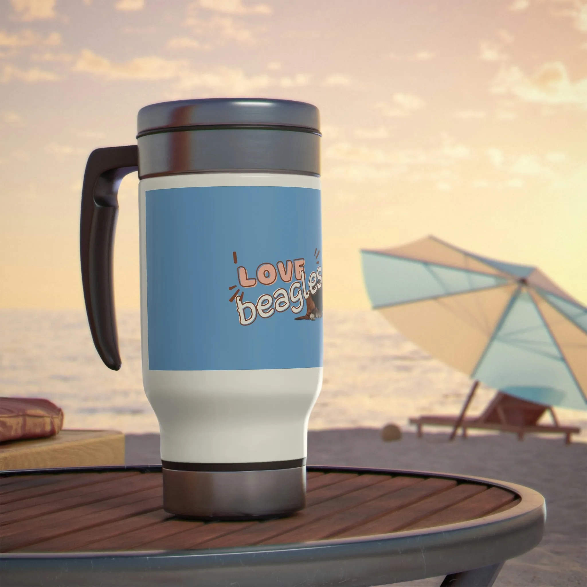 I love Beagles Dog POD Stainless Steel Travel Mug with Handle, 14oz