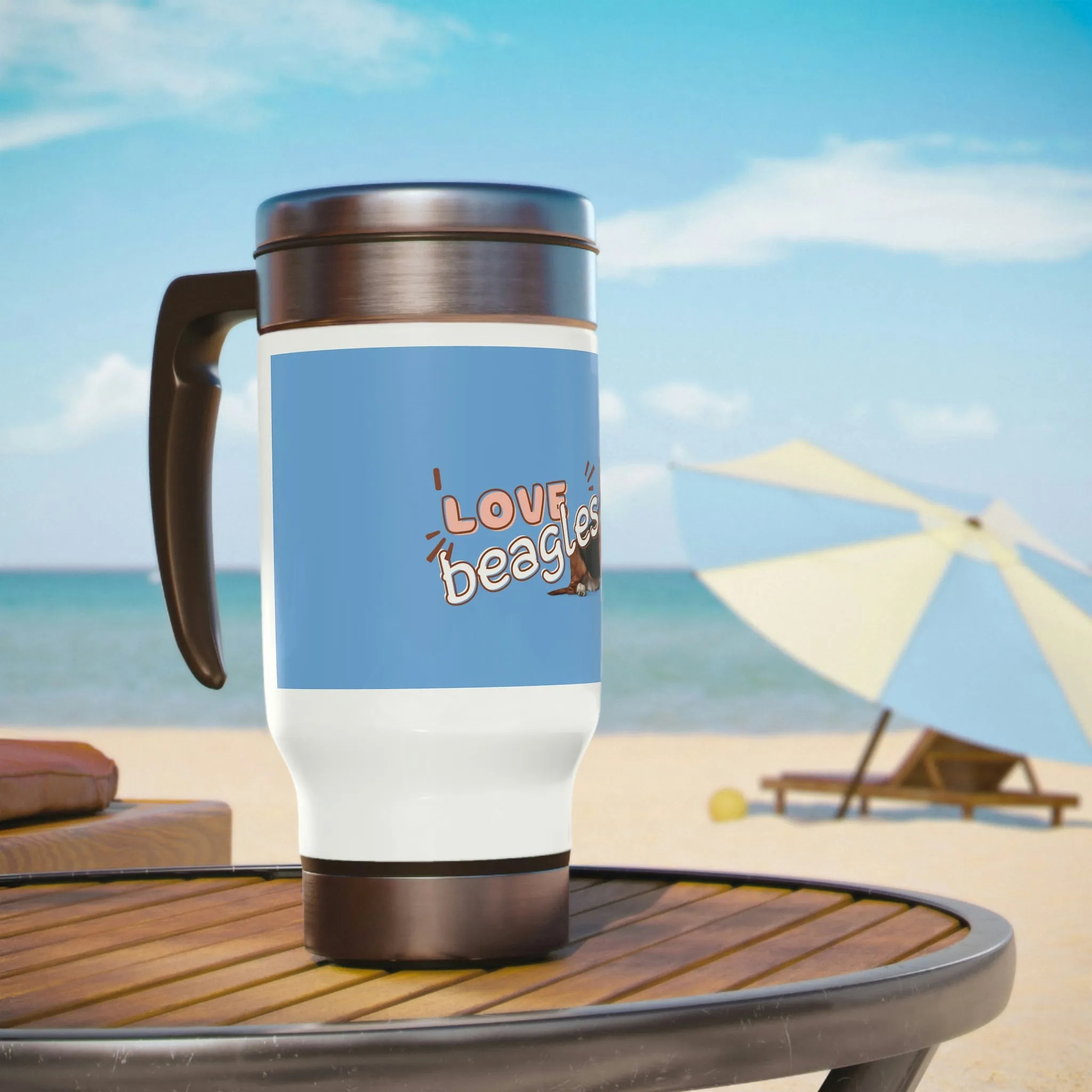 I love Beagles Dog POD Stainless Steel Travel Mug with Handle, 14oz