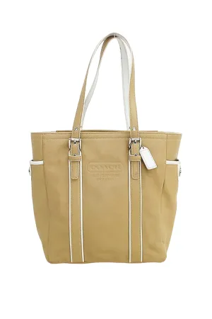 Leather Tote bag in Mustard Yellow and White