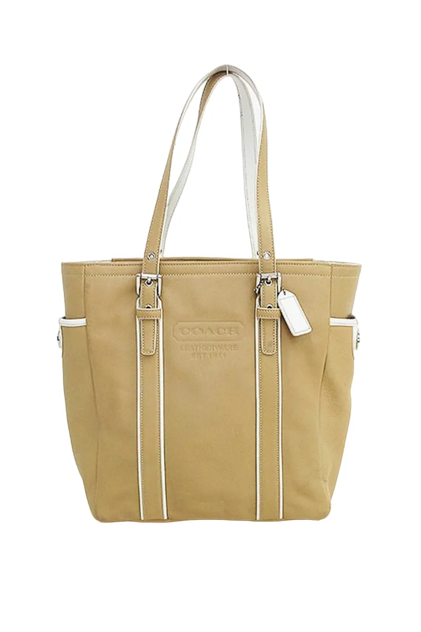 Leather Tote bag in Mustard Yellow and White