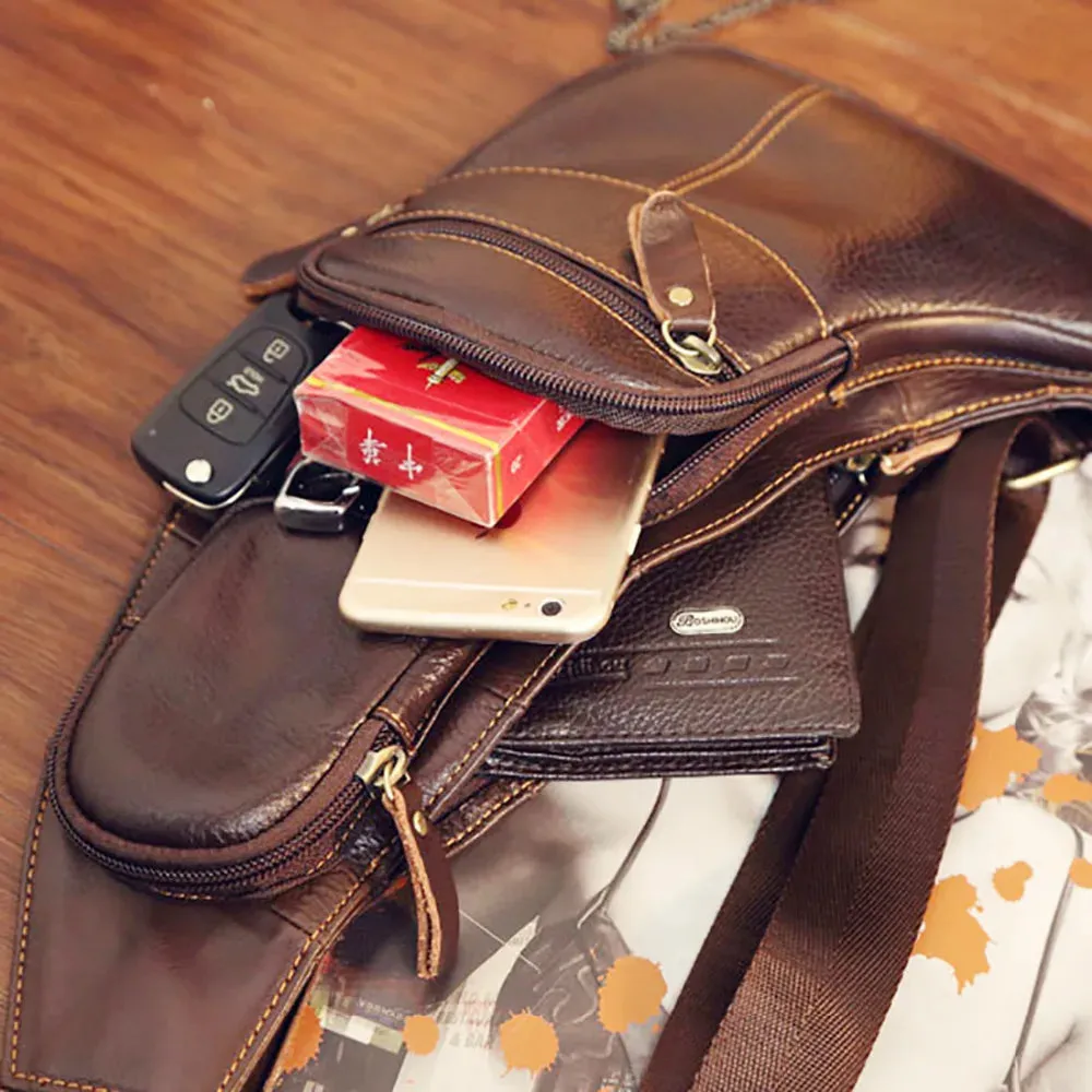 Men's Vintage Style Genuine Leather Cowhide Cross Body Messenger Bag Ideal for Travel
