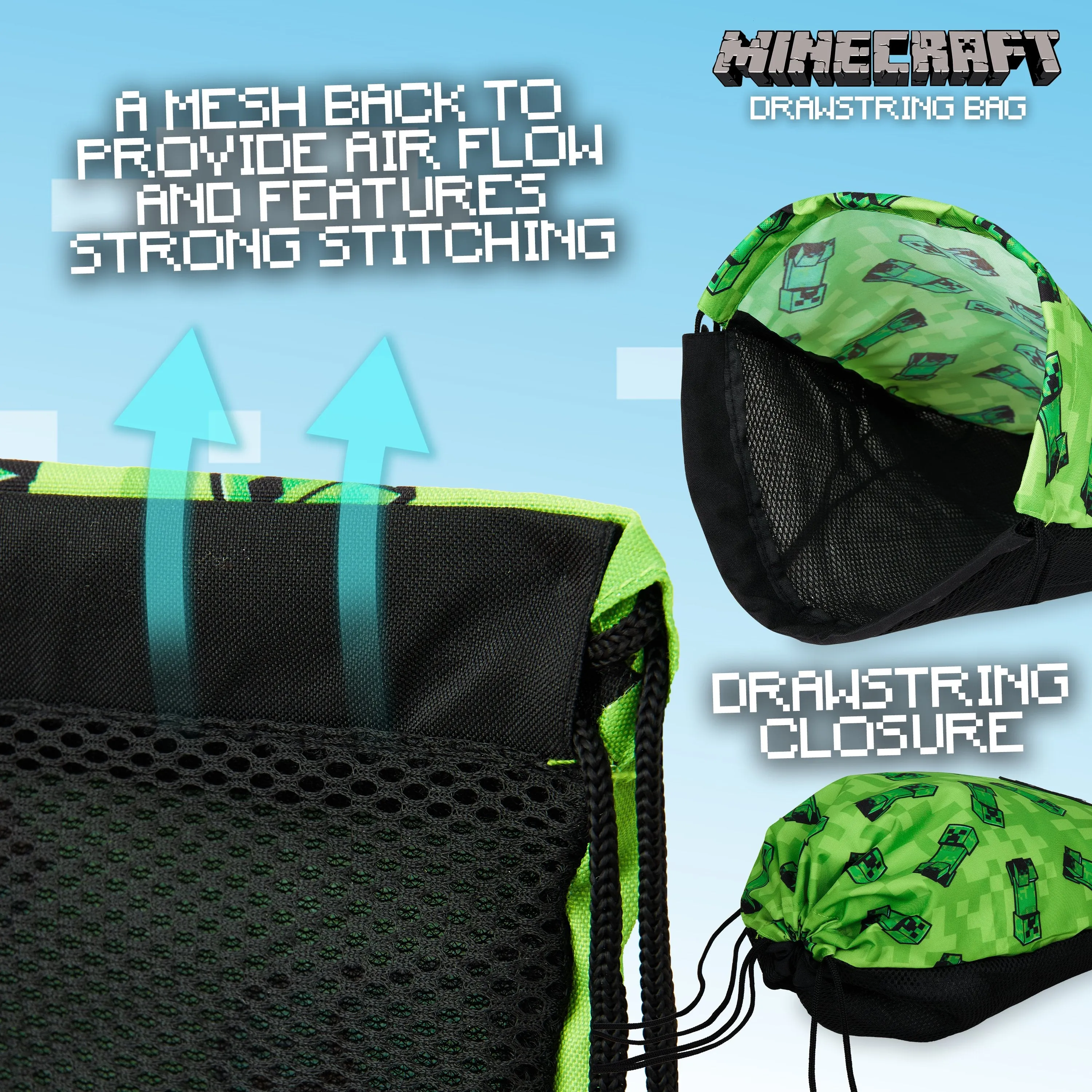 Minecraft Drawstring Bags, School PE Kit, Gym, Swimming, Sports, Travel