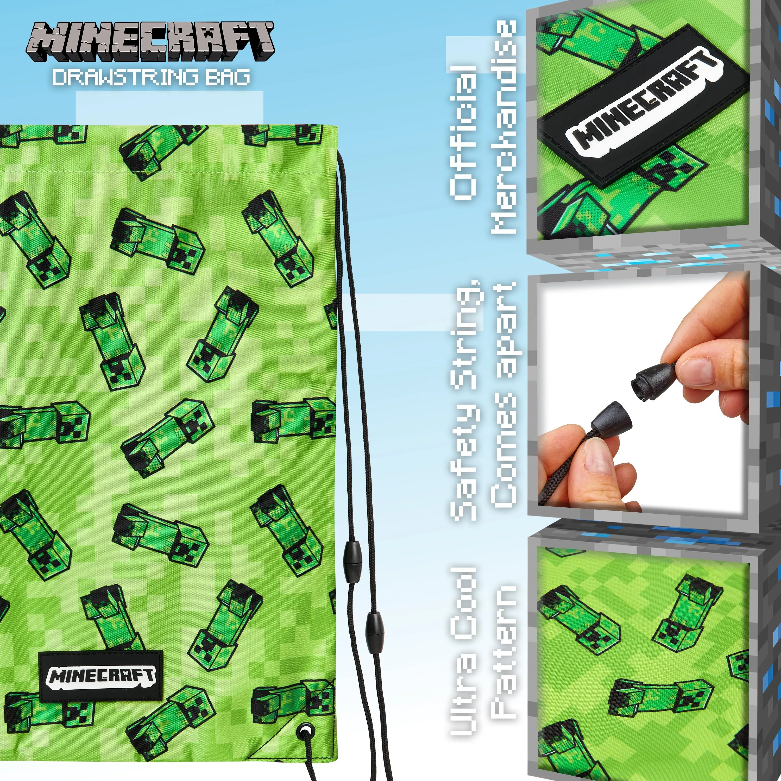 Minecraft Drawstring Bags, School PE Kit, Gym, Swimming, Sports, Travel