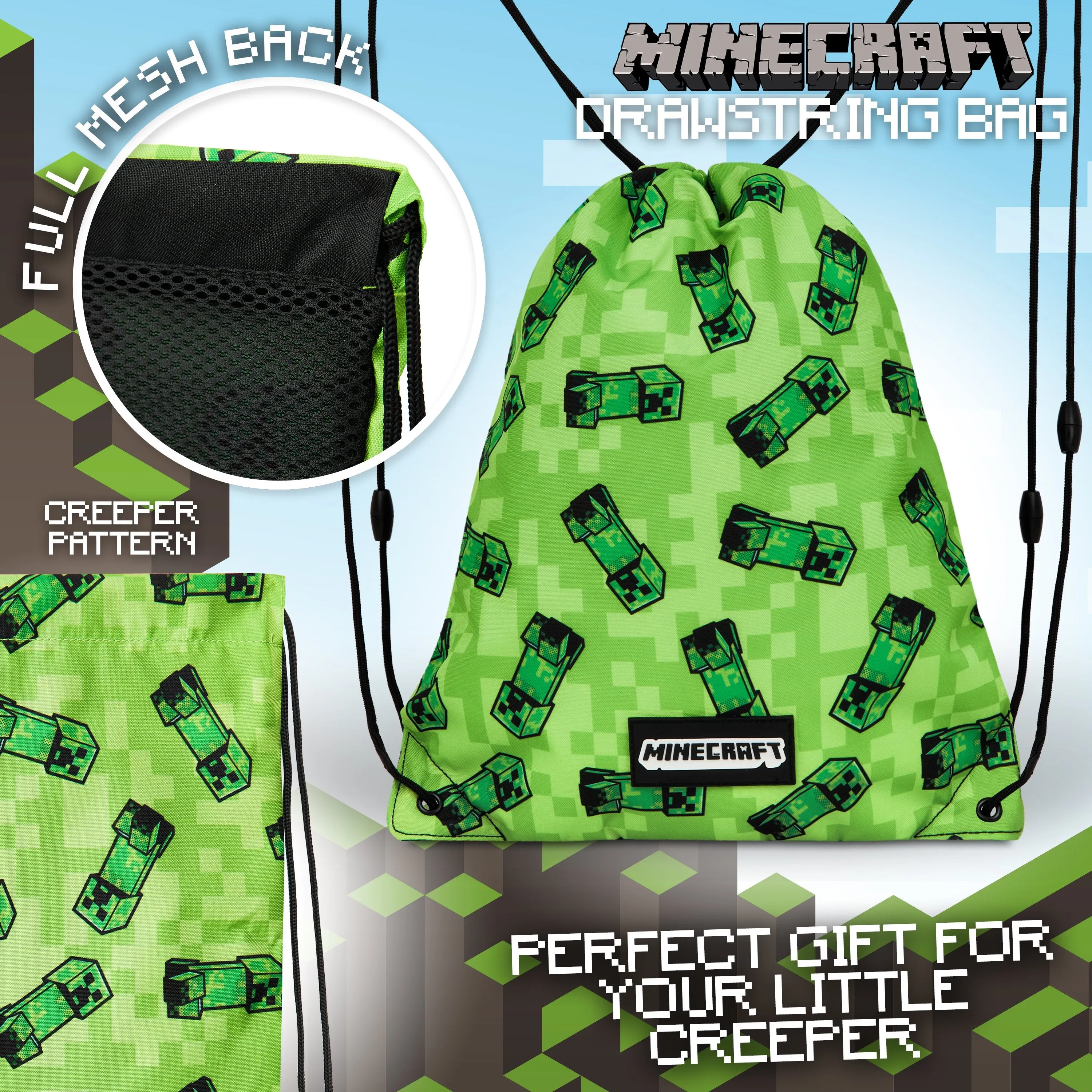 Minecraft Drawstring Bags, School PE Kit, Gym, Swimming, Sports, Travel