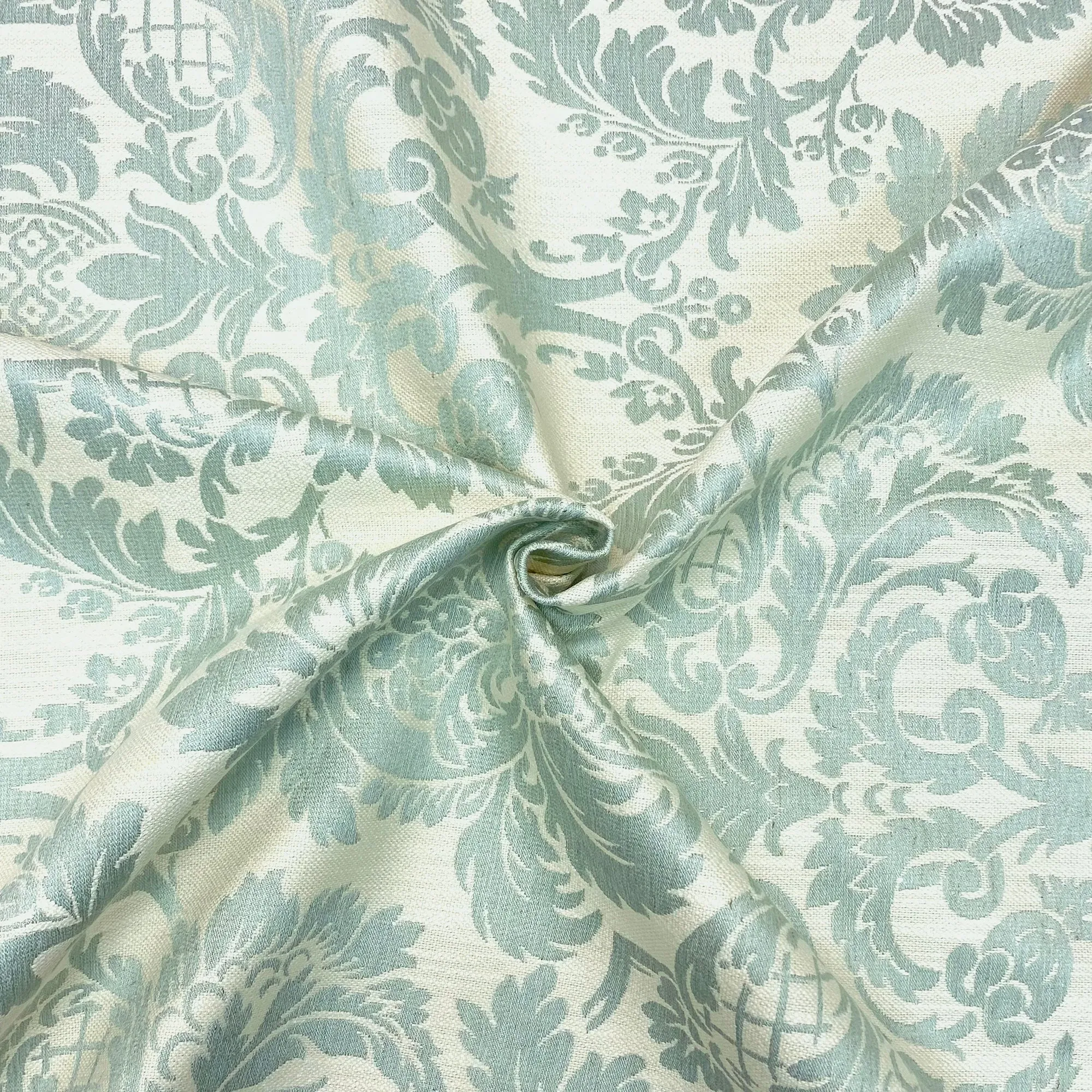 Mint Opulent Damask Jacquard Upholstery Fabric 54"