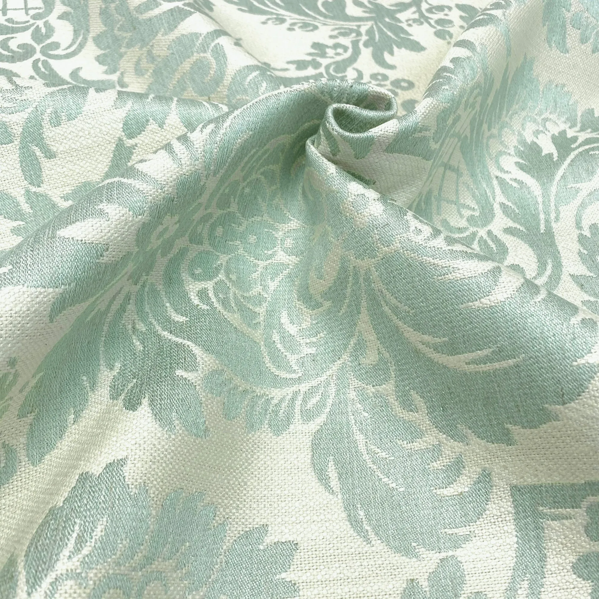Mint Opulent Damask Jacquard Upholstery Fabric 54"