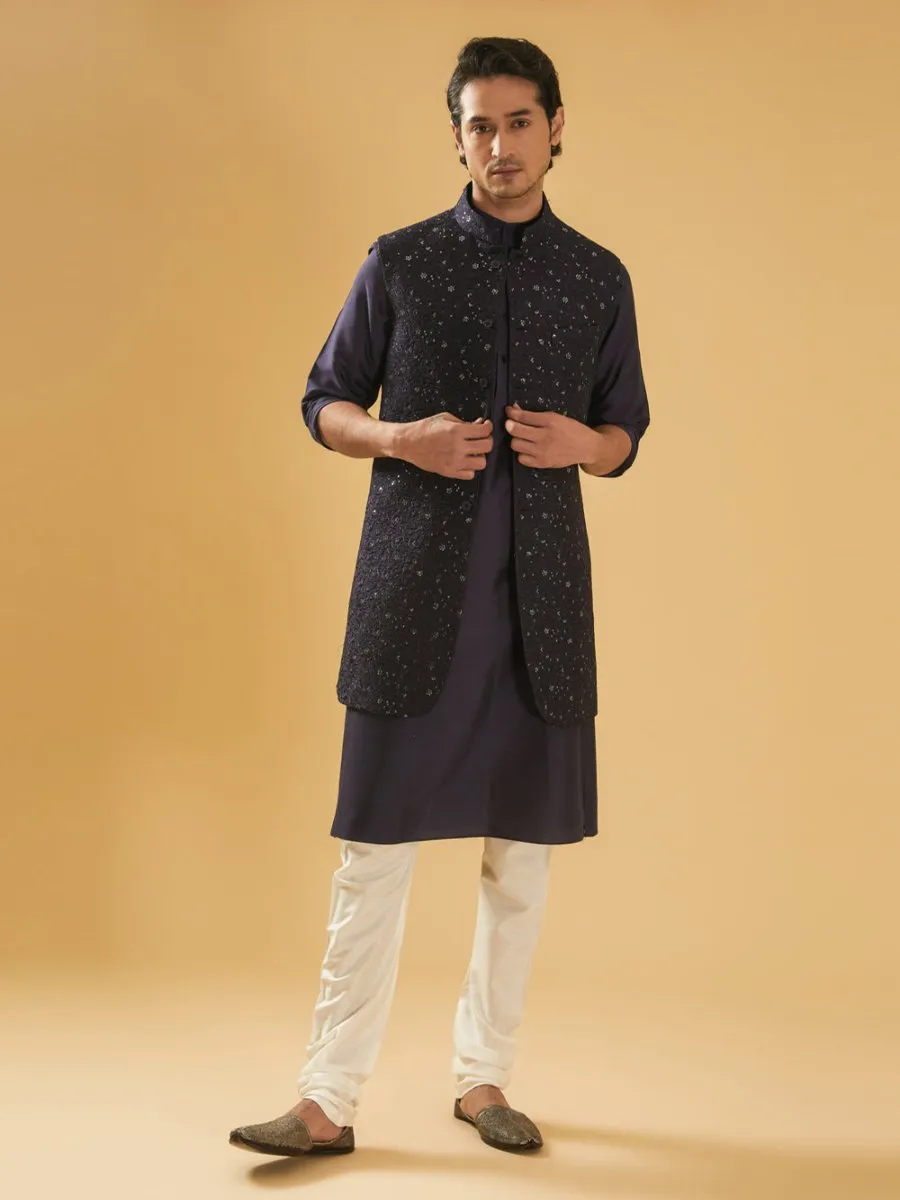 Navy Silk Long Waistcoat