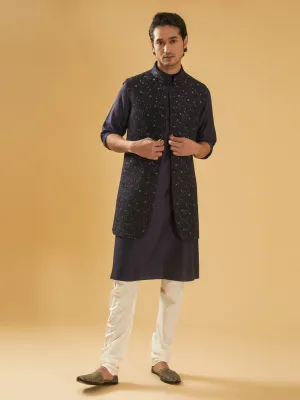 Navy Silk Long Waistcoat