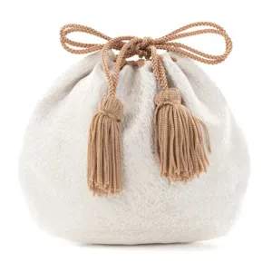 Nishijin-ori Small Drawstring Bag - Crumpled Pattern / Silver and White -,  Made in Kyoto, Japan,  Japanese traditional craft purse