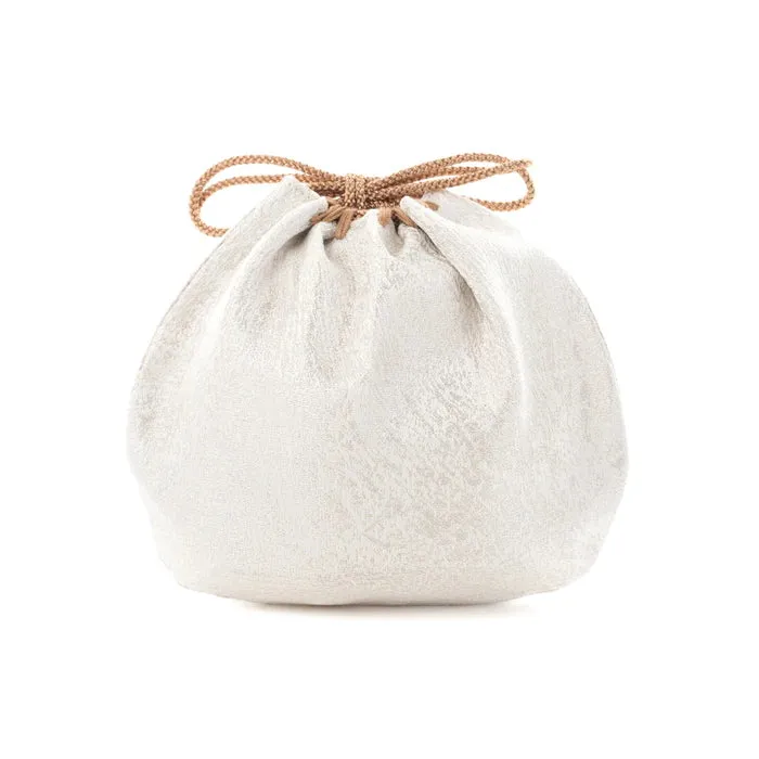 Nishijin-ori Small Drawstring Bag - Crumpled Pattern / Silver and White -,  Made in Kyoto, Japan,  Japanese traditional craft purse