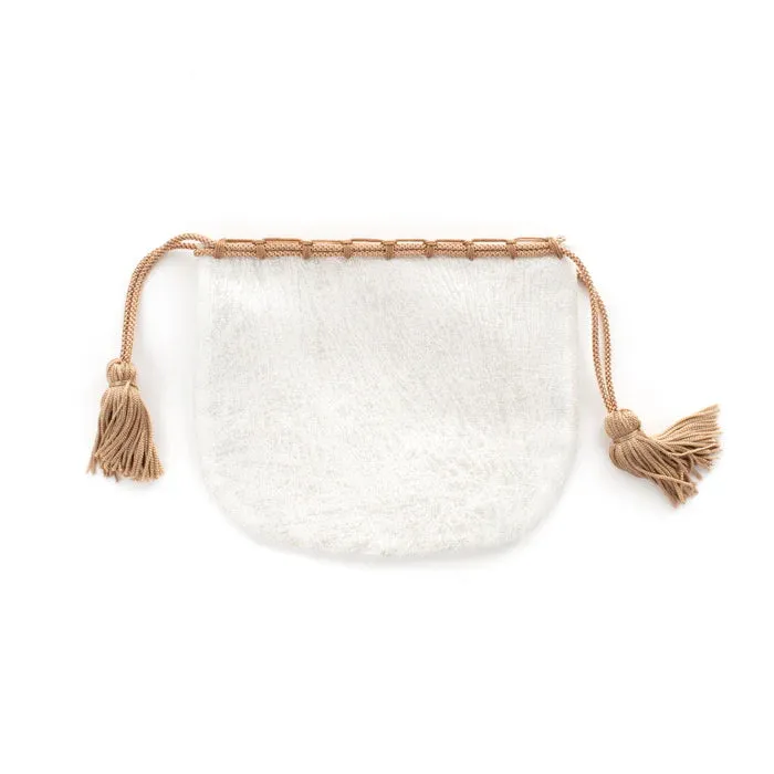 Nishijin-ori Small Drawstring Bag - Crumpled Pattern / Silver and White -,  Made in Kyoto, Japan,  Japanese traditional craft purse