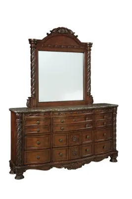 North Shore California King Poster Bed with Canopy with Mirrored Dresser