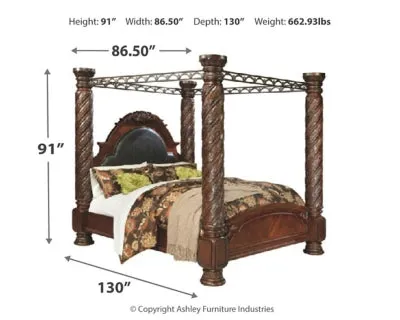 North Shore California King Poster Bed with Canopy with Mirrored Dresser