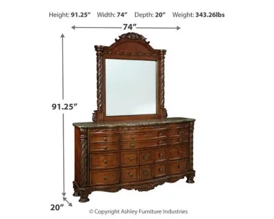 North Shore California King Poster Bed with Canopy with Mirrored Dresser