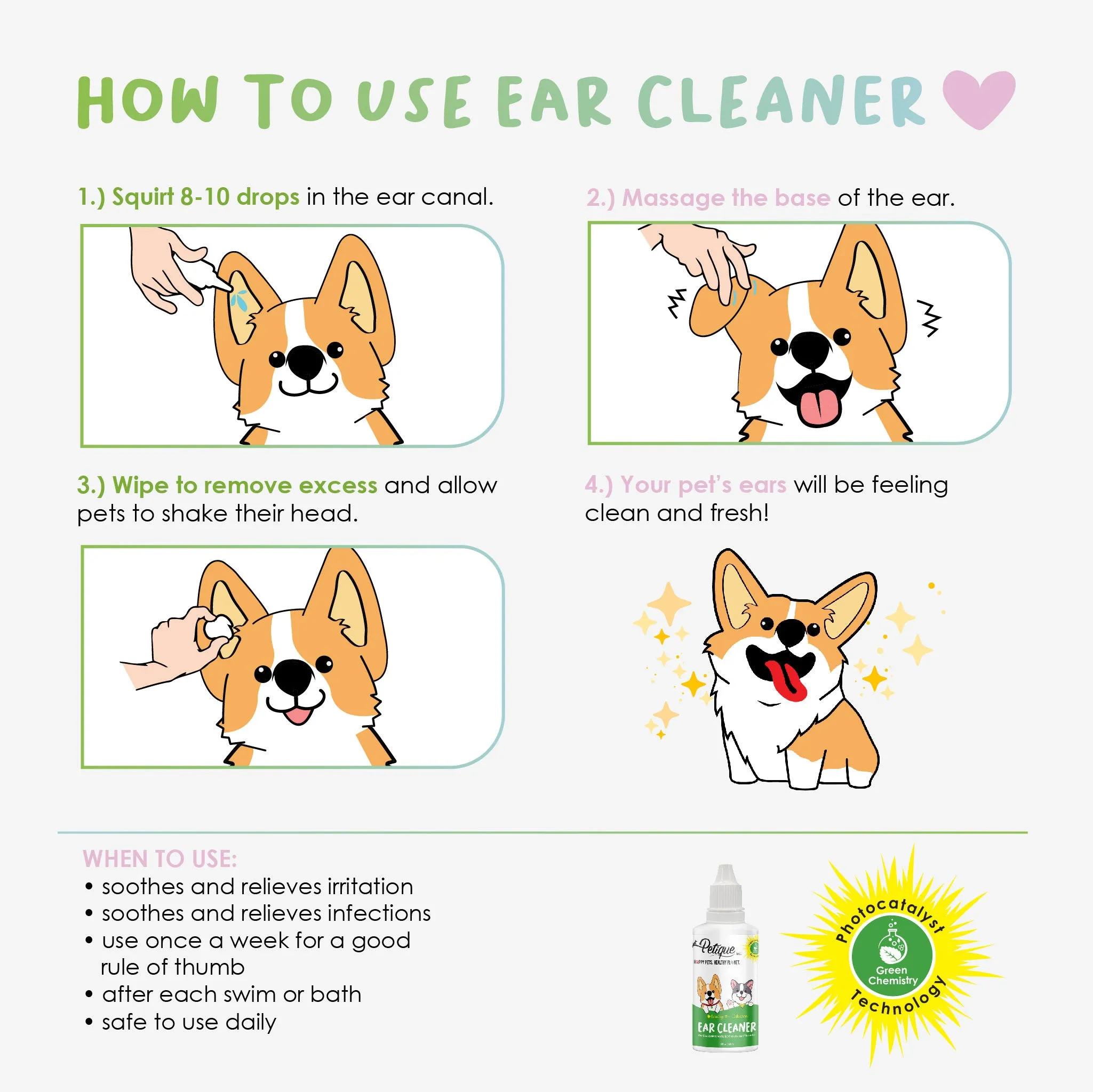 Odor Eliminating Ear Cleaner: Safe & Non-Toxic Formula, Gentle, Fragrance-Free Ear Care for Dogs & Cats