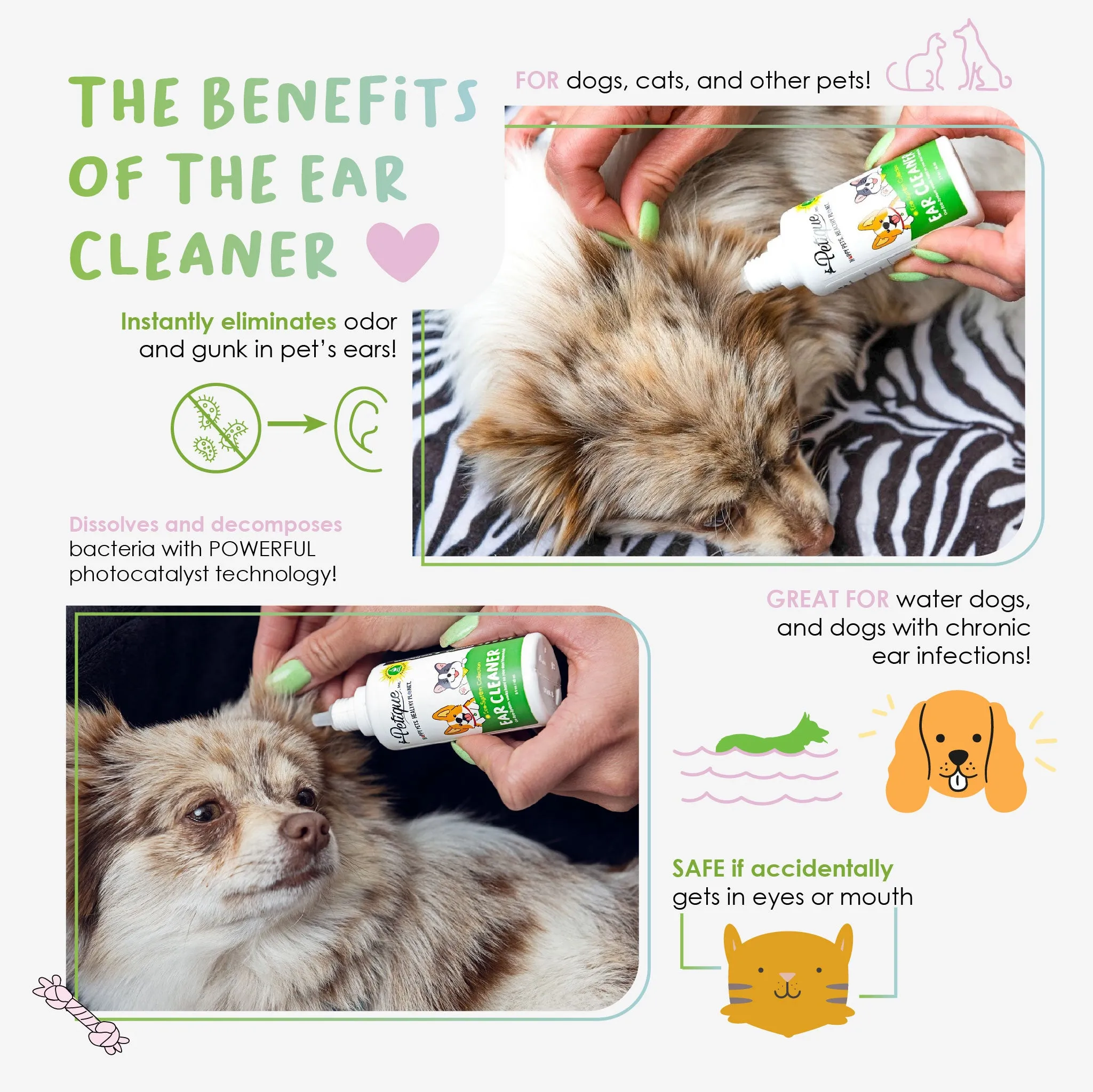 Odor Eliminating Ear Cleaner: Safe & Non-Toxic Formula, Gentle, Fragrance-Free Ear Care for Dogs & Cats