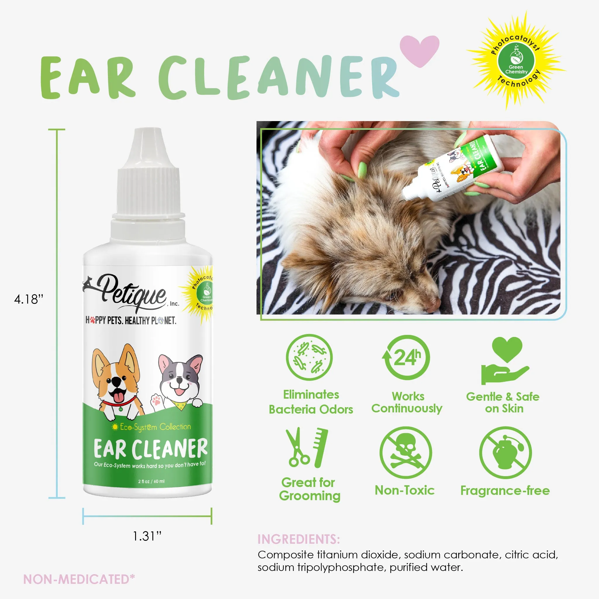 Odor Eliminating Ear Cleaner: Safe & Non-Toxic Formula, Gentle, Fragrance-Free Ear Care for Dogs & Cats