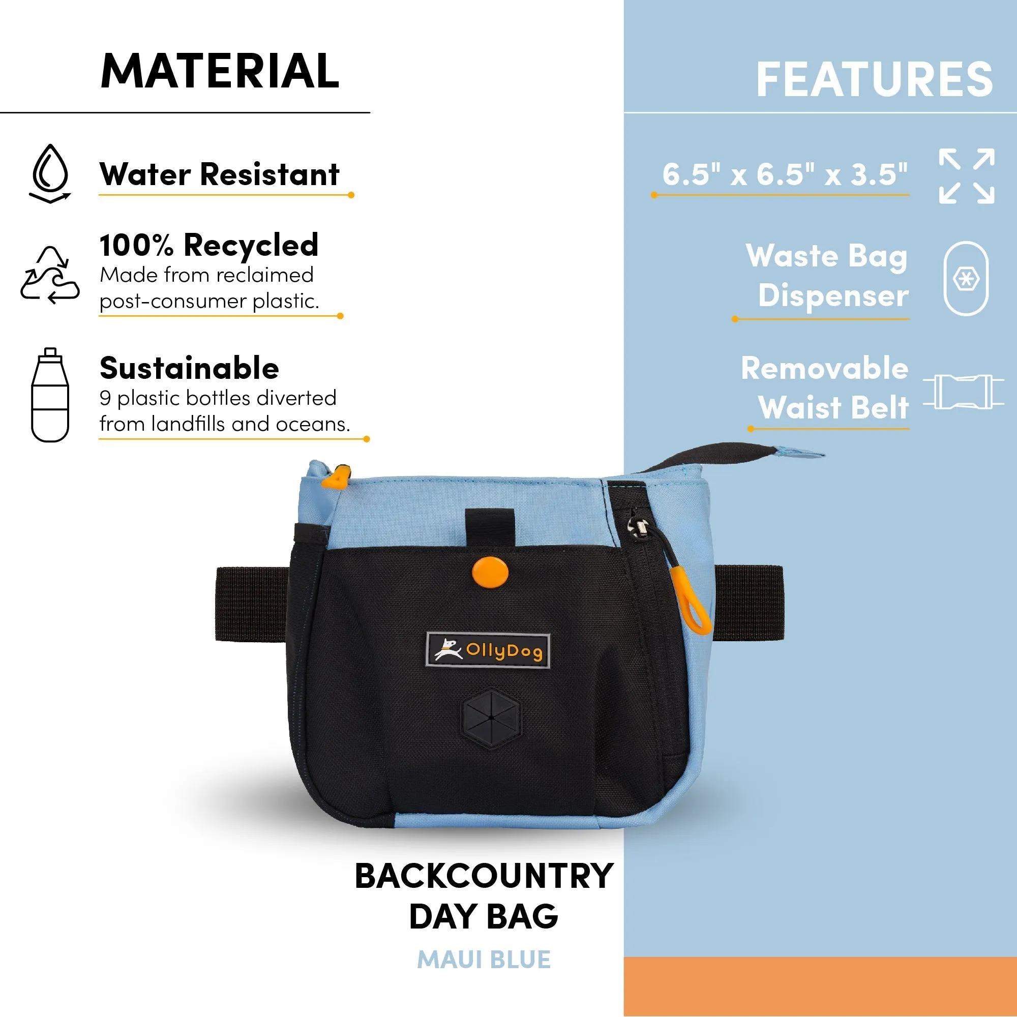 OllyDog Backcountry Day Bag Accessory Hip Pack - Maui Blue