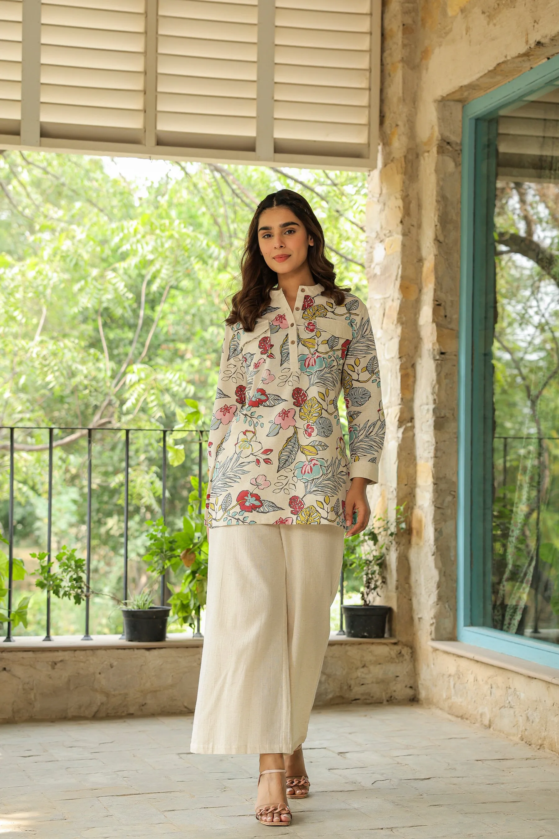Opulent Ecru Cotton Cotton Flex Co-ord Set
