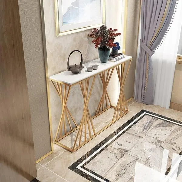 Opulent  Golden Console Table - Modern Rectangular Marble Top