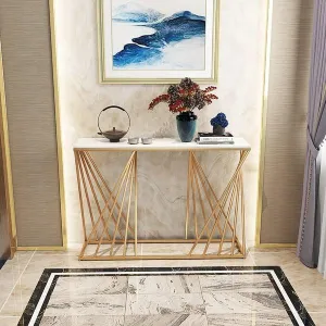 Opulent  Golden Console Table - Modern Rectangular Marble Top
