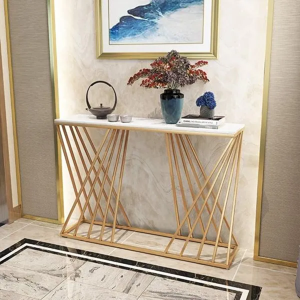 Opulent  Golden Console Table - Modern Rectangular Marble Top