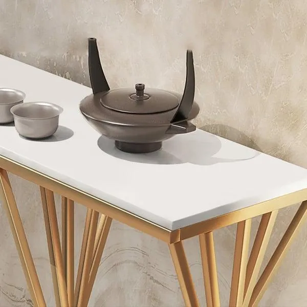 Opulent  Golden Console Table - Modern Rectangular Marble Top